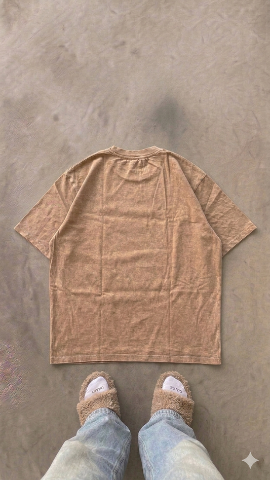 Essentials Khaki Oversized Acid Wash Tee
