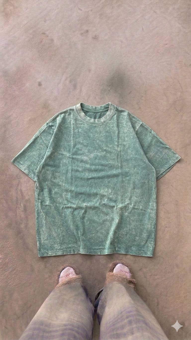 Essentials Green Oversized Acid Wash Tee