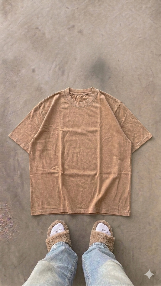 Essentials Khaki Oversized Acid Wash Tee