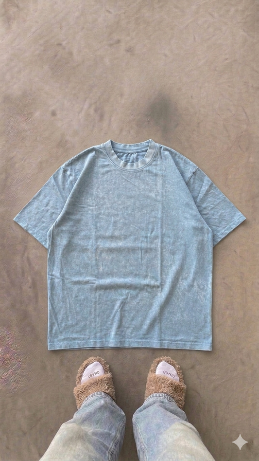 Essentials Blue Oversized Acid Wash Tee