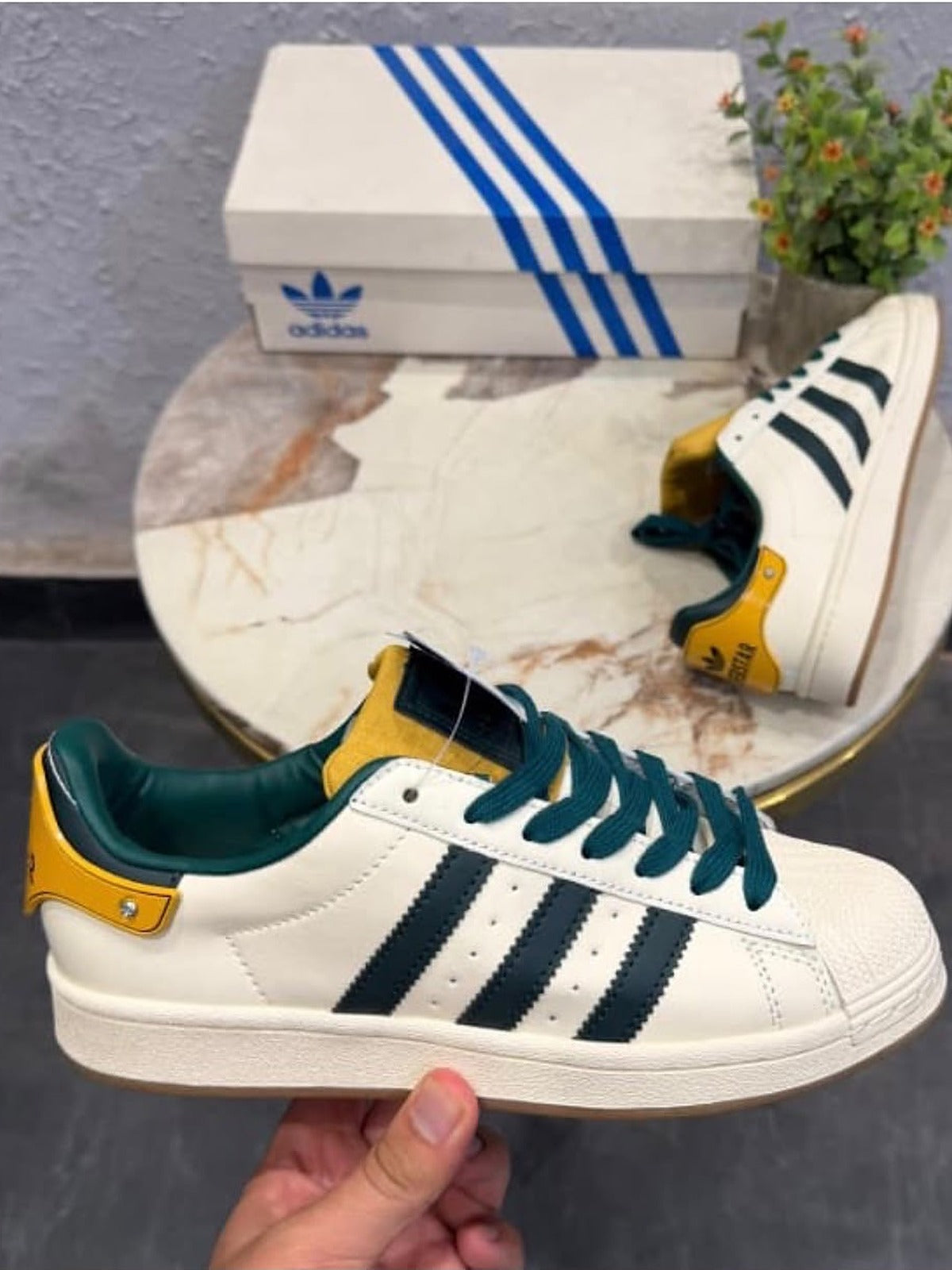 Adidas Superstar White Green Yellow